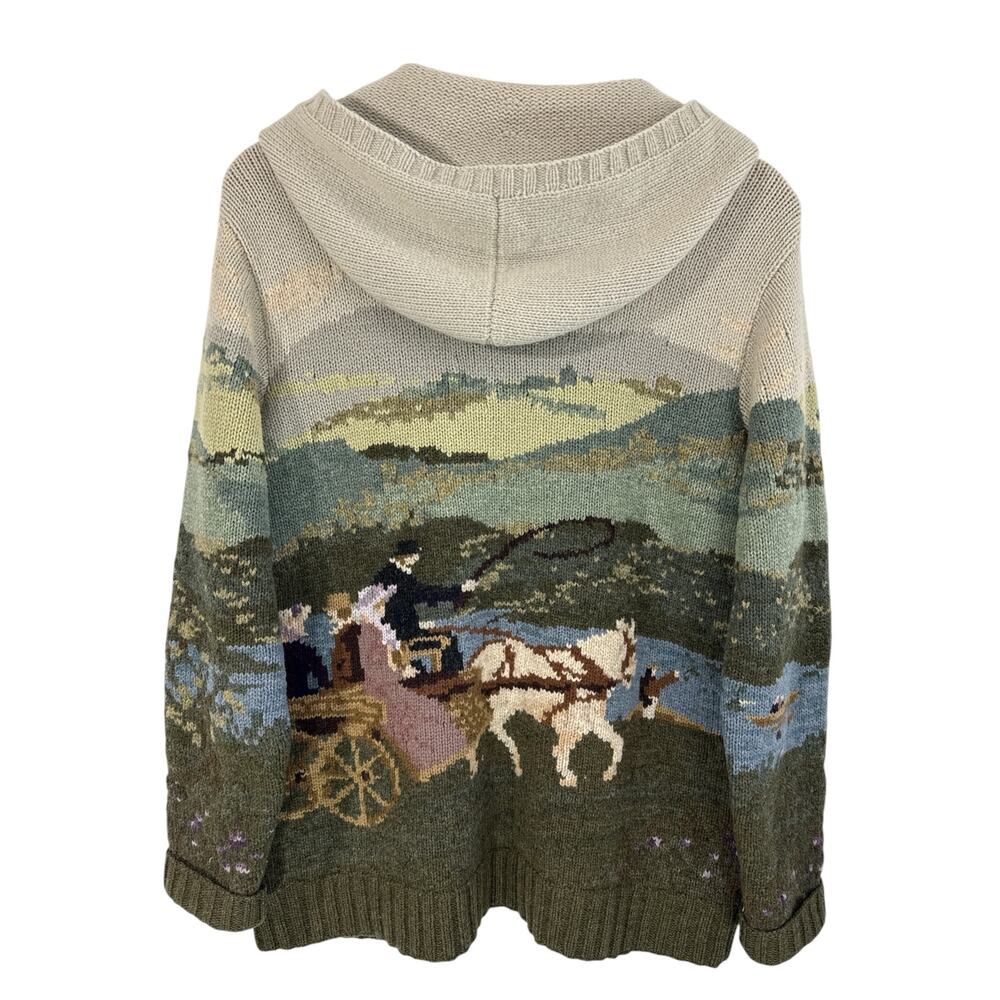 Lauren Ralph Lauren  Hand Knit Lambswool Hoodie Sweater Equestrian Horse Scenic - Picture 3 of 15